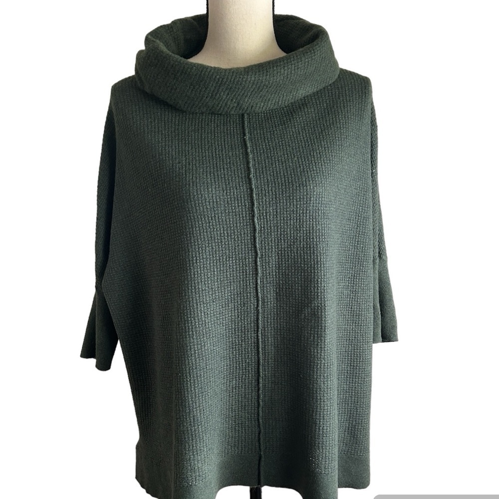 Field Flower Anthropologie Sweater Green Cowl Neck Waffle Tunic size Small